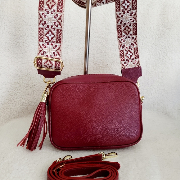 Brand New! Genuine Borse Pelle Italian Red Leather Camera Bag - Picture 3 of 6